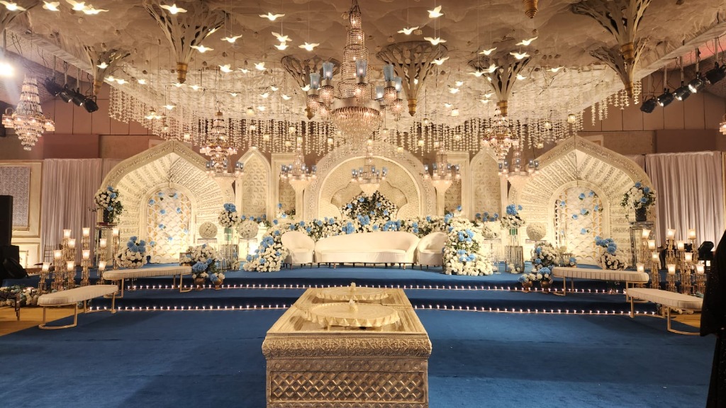 Ethereal White and Blue Walima Reception